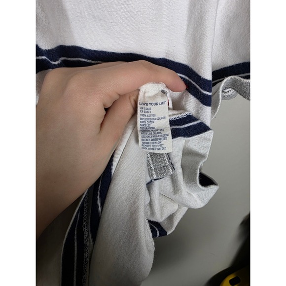 American Eagle Mens XL Vtg Fit Eagle Polo Shirt White Navy Blue Striped Cotton - Picture 5 of 7